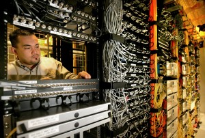 A data center in Palo Alto, California hosts one of the primary internet traffic 'switch' points in the United States. Photo by Tony Avelar/The Christian Science Monitor/Getty Images
