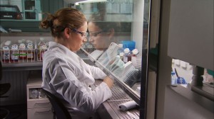 Technician working with biosimilars and biologic drugs.