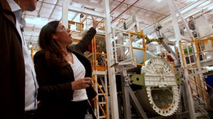 Pilar Abaroa, Communications Manager of Bombardier Aerospace Mexico and Martin Fletcher at the plant in Queretaro, Mexico.
