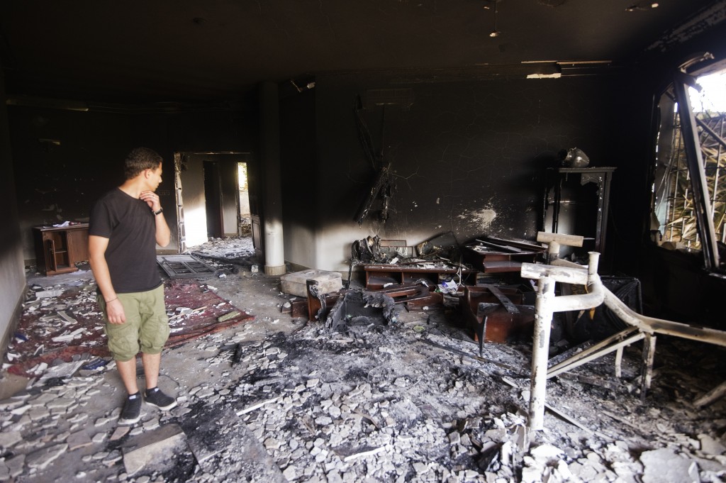 A picture shows the damage inside the burnt US consulate building in Benghazi on September 13, 2012, following an attack o...