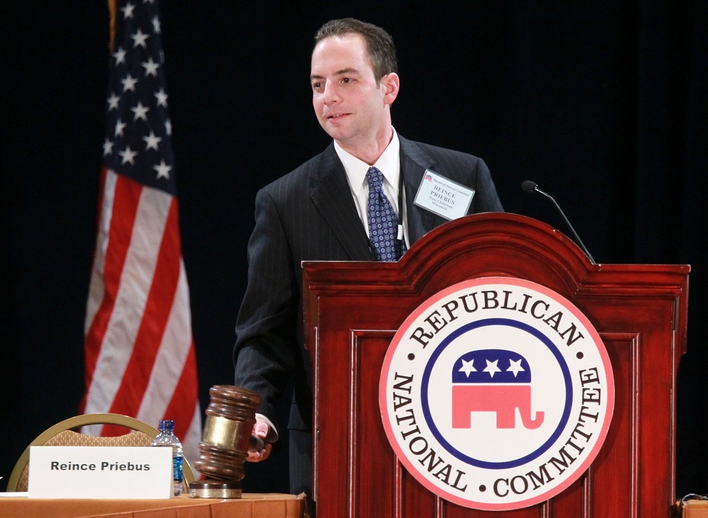 Reince Priebus conducts committee business after he was elected to be the new chairman of the National Republican Committee during the RNC Winter Meeting January 14, 2011 in National Harbor, Maryland. (Alex Wong/Getty Images) 