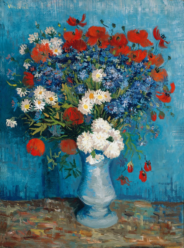 Vincent Van Gogh (Dutch, 1853-1890) Vase with Cornflowers and Poppies, 1887, oil on canvas, 31 1/2 × 26 3/8 in. Triton Collection Foundation.  Courtesy of the VMFA.