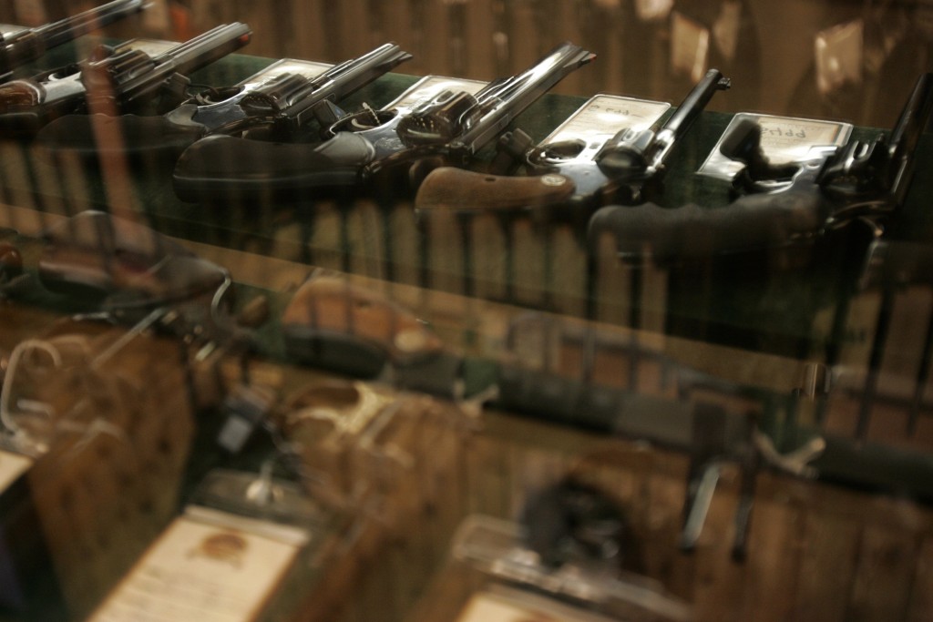 Guns on sale in a case at a gun store in Fort Worth, Texas. Photo by Jessica Rinaldi/Reuters
