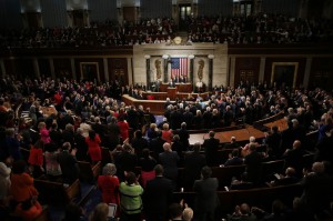 U.S. President Barack Obama (at podium) is applauded as he delivers his State of the Union address to a joint session of Congress in Washington, January 12, 2016. REUTERS/Carlos Barria - RTX224QI