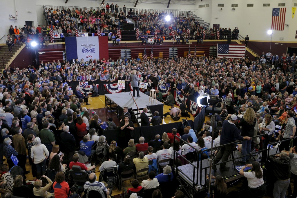 Democratic presidential candidate Hillary Clinton speaks during a "Get Out to Caucus" rally in Council Bluffs, Iowa. Photo by Brian Snyder/Reuters
