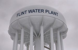 The top of a water tower is seen at the Flint Water Plant in Flint, Michigan January 13, 2016. Michigan National Guard members were set to arrive in Flint as soon as Wednesday to join door-to-door efforts to distribute bottled water and other supplies to residents coping with the city's crisis over lead-contaminated drinking water. REUTERS/Rebecca Cook