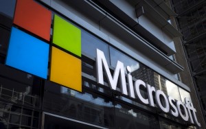 A Microsoft logo is seen on an office building in New York City in this 2015 photo. Photo by Mike Segar/Reuters