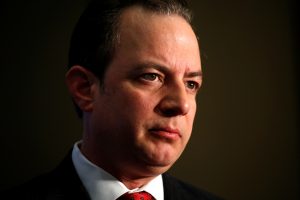 Republican National Committee Chairman Reince Priebus listens to a question during an interview in Washington May 6, 2016. On Sunday he said Trump decision not to release his taxes may not matter to voters. Photo By Kevin Lamarque/Reuters 