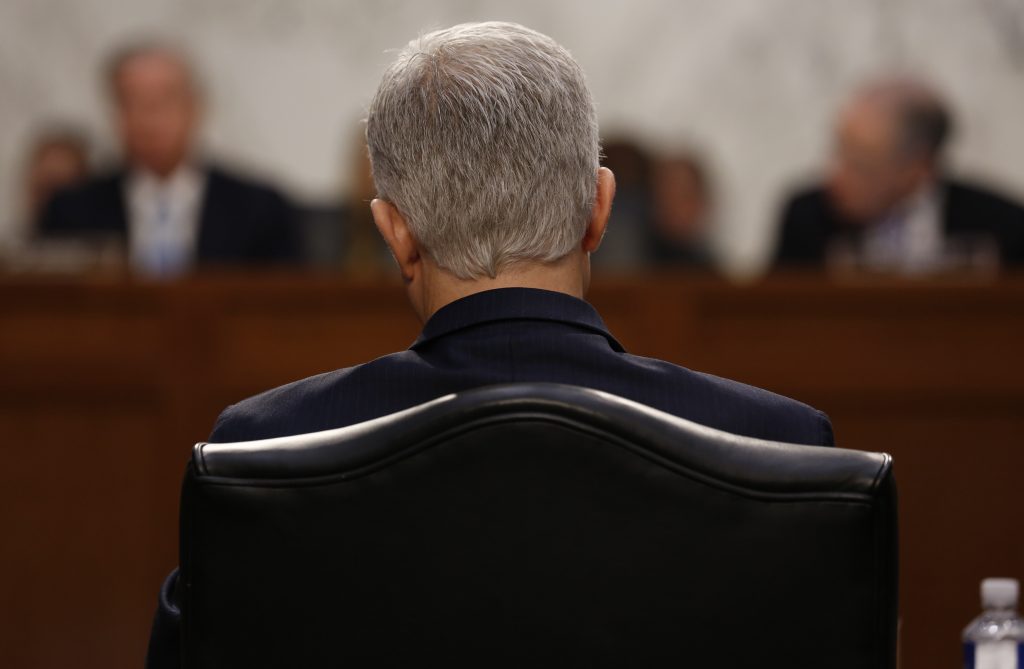 U.S. Supreme Court nominee judge Neil Gorsuch testifies during the second day of his Senate Judiciary Committee confirmation hearing on Capitol Hill in Washington, U.S., March 21, 2017. REUTERS/Jonathan Ernst - RTX3218N