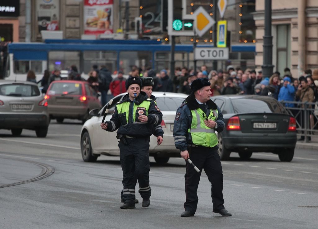 Security forces guard the area around an explosion at a subway station in St. Petersburg, Russia on April 3. Photo by Serg...