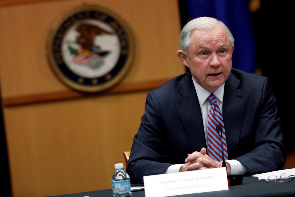 Attorney General Jeff Sessions speaks during a meeting with the Organized Crime Council and Organized Crime Drug Enforceme...