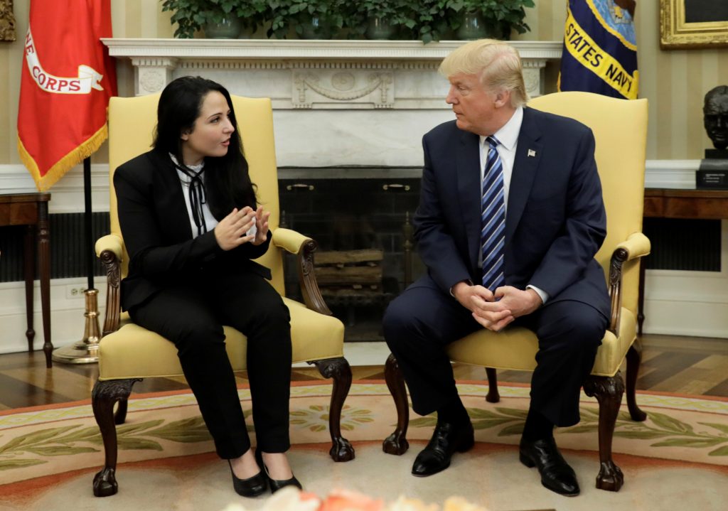 Aya Hijazi, an Egyptian-American woman detained in Egypt for nearly three years on human trafficking charges, meets with U...