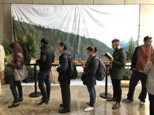 Voters wait to cast ballots for French elections, in Toronto