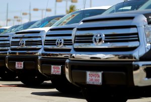 Toyota trucks are shown for sale at a dealership in Carlsbad, California, U.S. May 2, 2016. REUTERS/Mike Blake - RTX2CI1Y