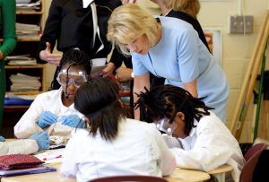 Secretary of Education Betsy DeVos watches fifth grade science students dissect owl pellets during a visit to the Excel Academy public charter school in Washington, D.C. Photo by Joshua Roberts/Reuters