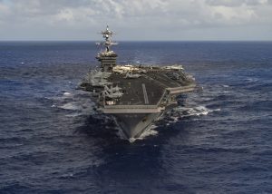 The aircraft carrier USS Carl Vinson (CVN 70) transits the Pacific Ocean