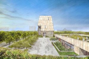 An artist's rendering for the Design of former President Barack Obama Presidential Center to be built in the 500-acre Jackson Park on Chicago's South Side. Image was released on May 3, 2017. Photo courtesy of Obama Foundation via Reuters