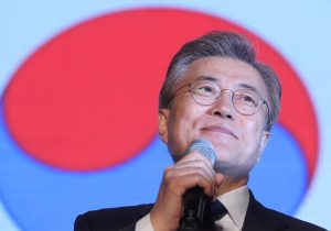 South Korea's president-elect Moon Jae-in speaks to supporters at Gwanghwamun Square in Seoul, South Korea on May 9, 2017. Photo by Seo Myeong-gon /Yonhap via Reuters