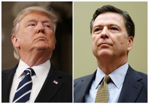 A combination photo shows U.S. President Donald Trump (L) and former FBI Director James Comey. Photos by Jim Lo Scalzo and Gary Cameron/Reuters
