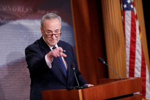 Senate Minority Leader Chuck Schumer speaks with reporters about President Donald Trump's firing of FBI Director James Comey on Capitol Hill in Washington, D.C. Photo by Aaron P. Bernstein/Reuters