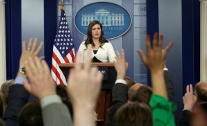 White House spokeswoman Sarah Huckabee Sanders holds a news briefing at the White House in Washington, D.C., U.S., May 11, 2017. REUTERS/Kevin Lamarque - RTS168SD
