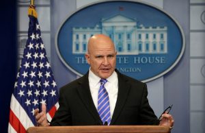 National security adviser H.R. McMaster speaks about President Trump's upcoming foreign trip during a press briefing at the White House on May 12, 2017. Photo by Kevin Lamarque/Reuters