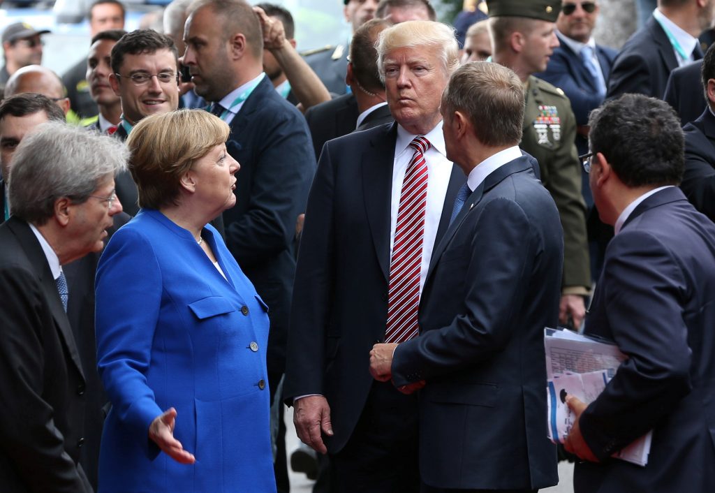 Italian Prime Minister Paolo Gentiloni, Germanys Chancellor Angela Merkel, U.S. President Donald Trump and European Counc...