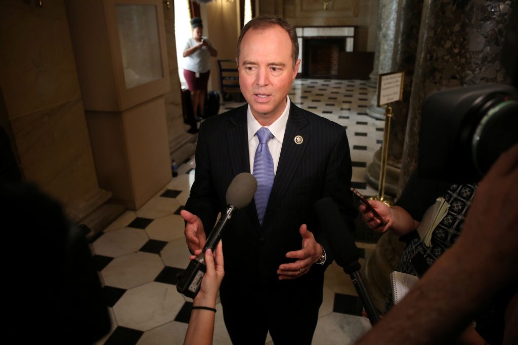 House Intelligence Committee Ranking Member Rep. Adam Schiff speaks to reporters about the appointment of a Special Counse...