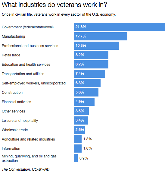 What industries do veterans work in?