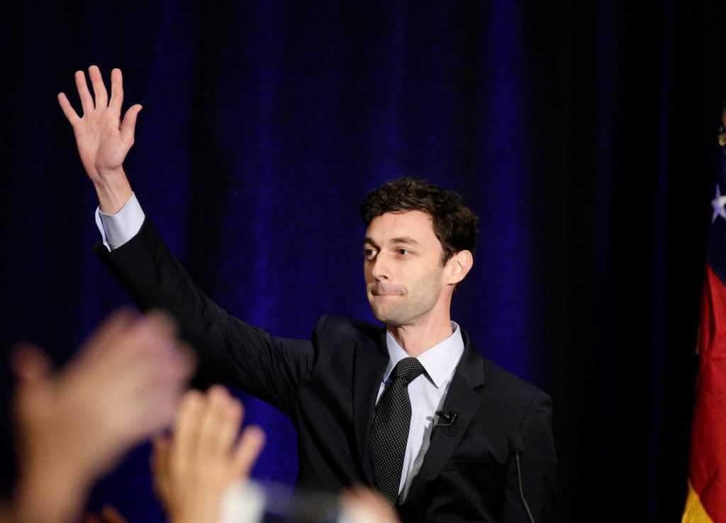 Georgia's Sixth District Congressional candidate Jon Ossoff speaks to his supports at his Election Night party in Sandy Sp...