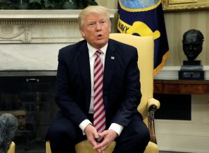U.S. President Donald Trump speaks to reporters after his meeting with Russian Foreign Minister Sergey Lavrov at the White House in Washington, U.S., May 10, 2017. REUTERS/Kevin Lamarque - RTS1619B
