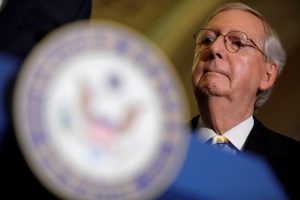 FILE PHOTO: Senate Majority Leader Mitch McConnell speaks to the media about plans to repeal and replace Obamacare on Capitol Hill in Washington, U.S., June 27, 2017. REUTERS/Aaron P. Bernstein/File Photo - RTS1903E