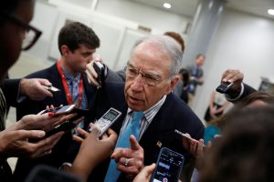 Sen. Chuck Grassley (R-IA) speaks to reporters about recent revelations of President Donald Trump sharing classified information with Russian Officials on Capitol Hill in Washington, D.C., U.S. May 16, 2017. REUTERS/Aaron P. Bernstein - RTX363NO