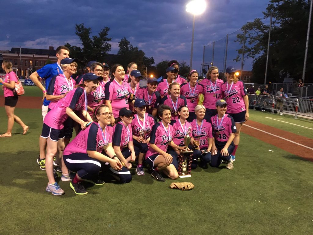 Members of the press team pose after the 2017 Congressional Women's Softball Game. Photo by Dan Cooney