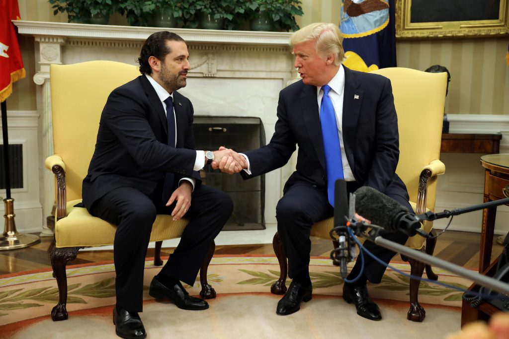 President Donald Trump meets with Lebanese Prime Minister Saad al-Hariri in the Oval Office of the White House in Washington, D.C. Photo by Carlos Barria/Reuters