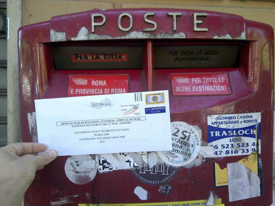 An absentee ballot completed and ready