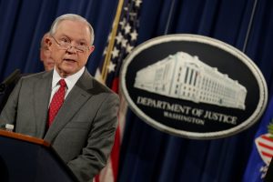 U.S. Attorney General Jeff Sessions speaks at the Justice Department in Washington, D.C. File photo by Yuri Gripas/Reuters