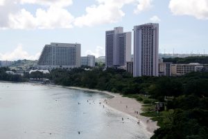 A view of posh hotels in the Tumon tourist district on the island of Guam