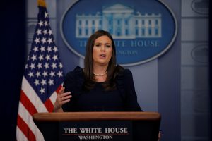 White House press secretary Sarah Huckabee Sanders holds the daily briefing at the White House on Aug. 1. Photo by Carlos Barria/Reuters
