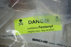 Bags of heroin, some laced with fentanyl, are displayed at a press conference on Sept. 23, 2016, in New York City. Photo by Drew Angerer/Getty Images