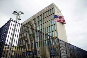 FILE PHOTO: An exterior view of the U.S. Embassy is seen in Havana, Cuba, June 19, 2017. REUTERS/Alexandre Meneghini/File Photo - RC18EA4199E0