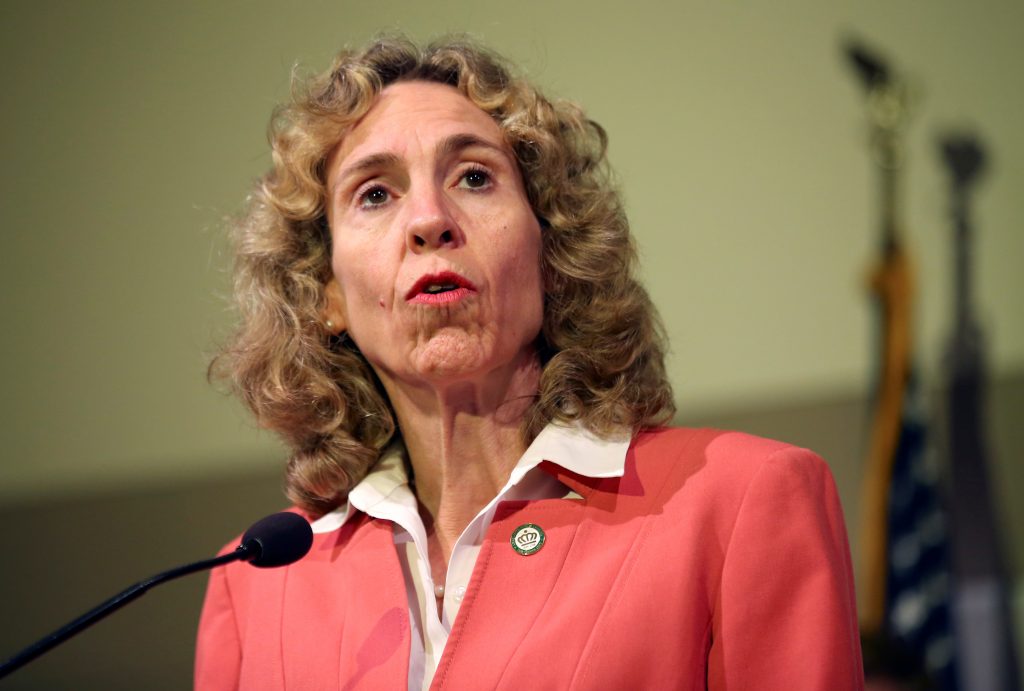 Charlotte Mayor Jennifer Roberts answers questions during a news conference regarding the police shooting of Keith Scott i...