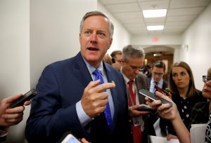 Rep. Mark Meadows (R-NC), House Freedom Caucus Chairman, speaks to reporters on Capitol Hill in Washington, U.S., May 23, 2017. Photo by Joshua Roberts/Reuters