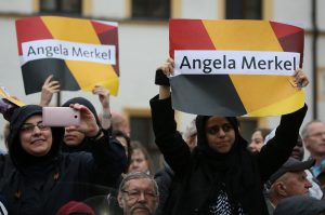 German Chancellor Angela Merkel, a top candidate of the Christian Democratic Union Party (CDU) for the upcoming general elections campaigns in Torgau
