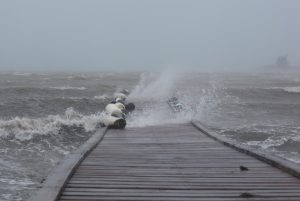 Waves break over a dock in Fajardo as Hurricane Irma slammed across islands in the northern Caribbean