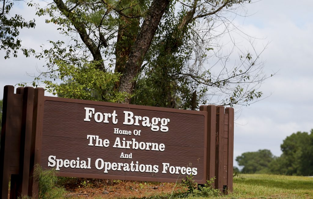 A sign of Fort Bragg is seen in Fayetteville, North Carolina September 26, 2014. It's not uncommon in Fayetteville to hear...