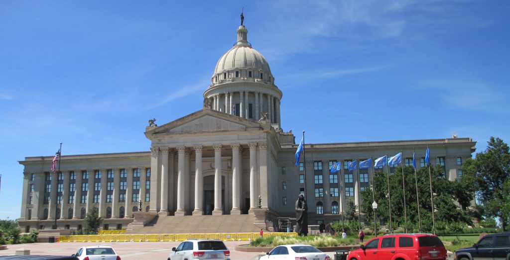 The Oklahoma State Capitol building was built in 1917. The beautiful dome was added in recent years. When the state erected the building it lacked the funding to build the planned dome, and therefore it went without for decades. Oklahoma City has been the state capital since 1910; Guthrie was the capital of Oklahoma from 1890 to 1910.