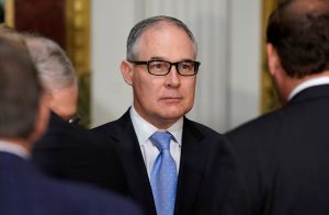 Administrator of the Environmental Protection Agency Scott Pruitt stands after the swearing-in ceremony for US Ambassador to Canada Kelly Knight Craft in Washington, U.S., September 26, 2017. REUTERS/Joshua Roberts - RC1CF025B2A0