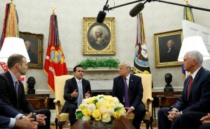 U.S. President Donald Trump meets with Puerto Rico Governor Ricardo Rossello in the Oval Office of the White House in Washington, U.S., October 19, 2017. REUTERS/Kevin Lamarque