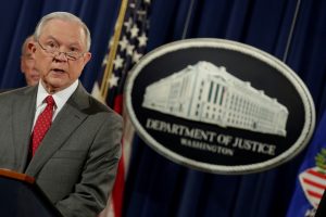 FILE PHOTO: Attorney General Jeff Sessions speaks at a briefing at the Justice Department in Washington